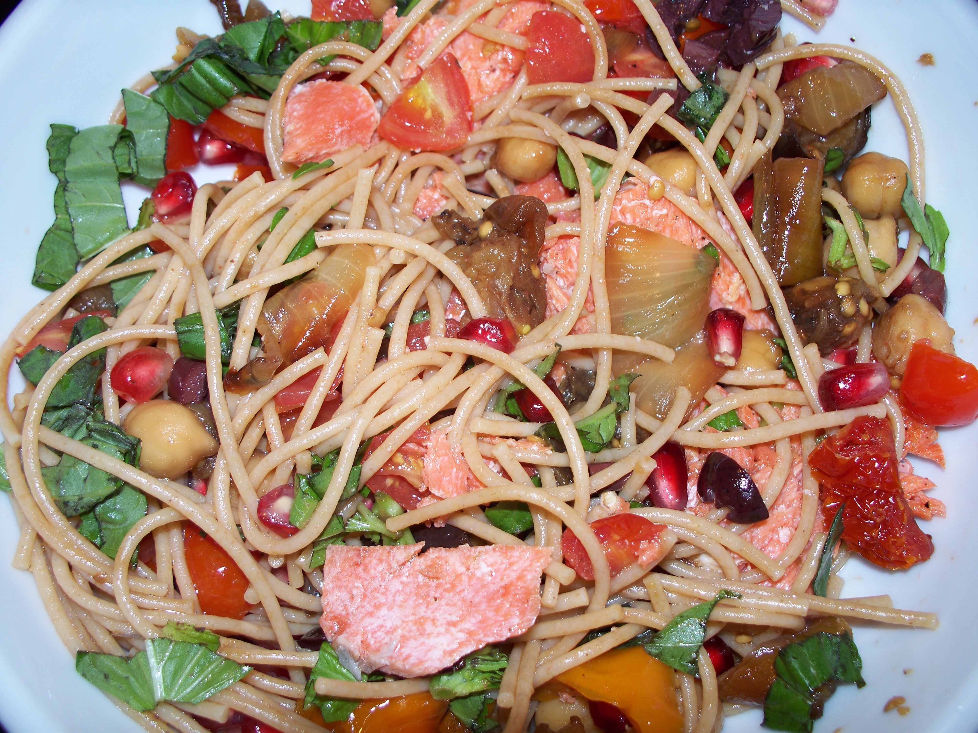 Salmon and Vegetable Chickpea Pasta Bowl