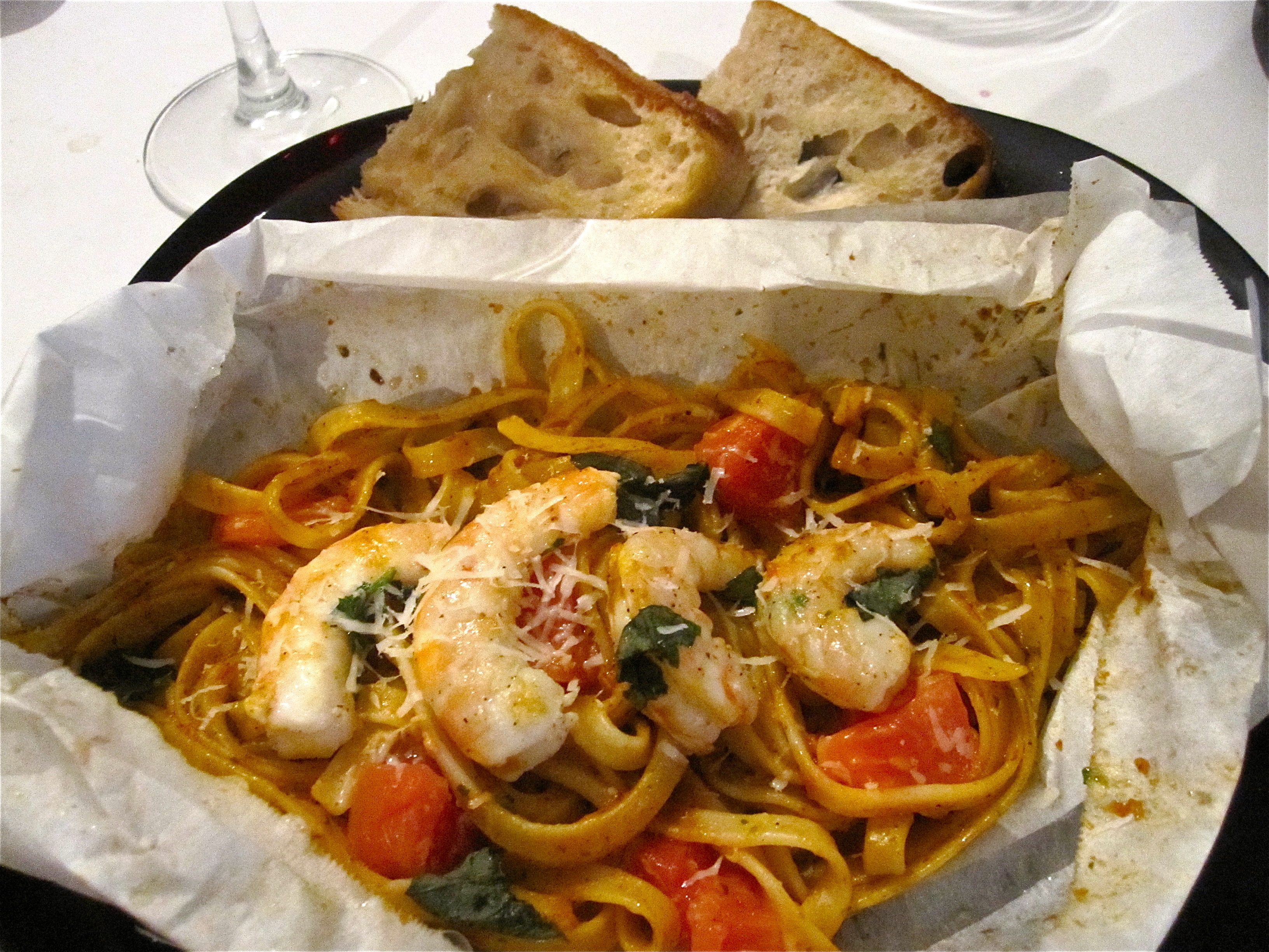 Shrimp & Roasted Tomato Fettucine en Papillote
