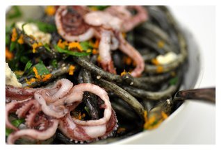 Pasta with Squid Ink, Orange-Braised Fennel and Tentacles