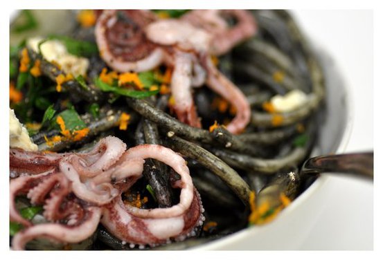 Pasta with Squid Ink, Orange-Braised Fennel and Tentacles