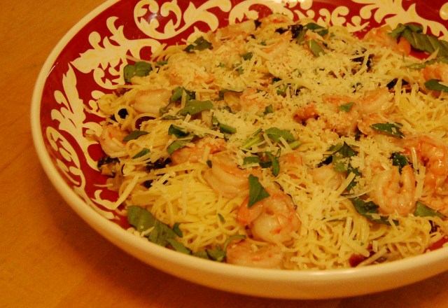 Capellini with Shrimp, Drunken Cherries and Basil