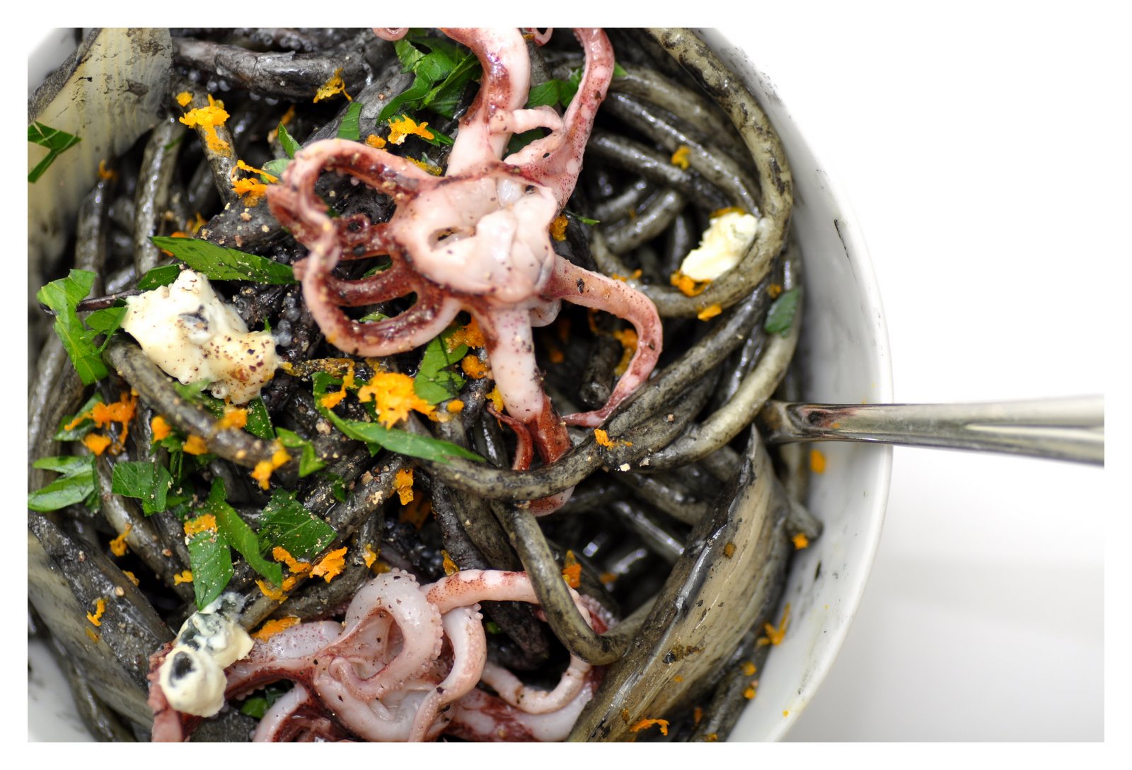 Pasta with Squid Ink, Orange-Braised Fennel and Tentacles Recipe on Food52