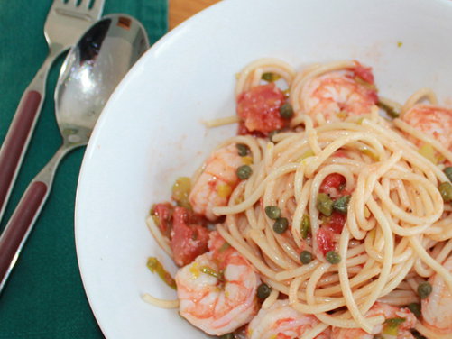 spaghetti with shrimp & capers