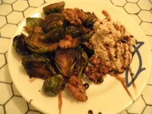 Brussel Sprouts Roasted with Vanilla Bean Paste, Toasted Walnuts and Balsamic Whipping Cream