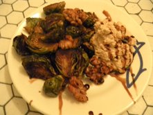 Brussel Sprouts Roasted with Vanilla Bean Paste, Toasted Walnuts and Balsamic Whipping Cream