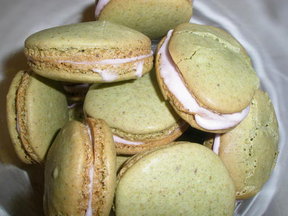 Pistachio Cardamom Macarons with Rosewater Icing