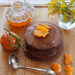 Chocolate Cardamom Pancakes with Orange Glaze