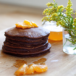Chocolate Cardamom Pancakes with Orange Glaze