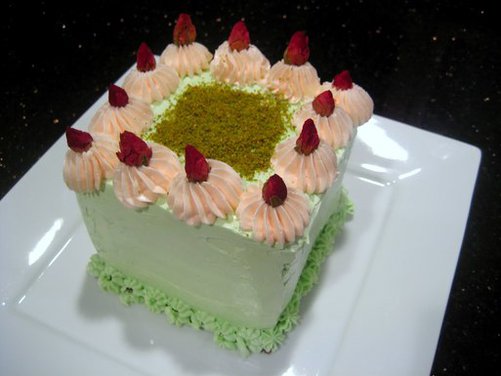 Goodnight Rose: Pistachio-Cardamom Cake with Rosewater Frosting