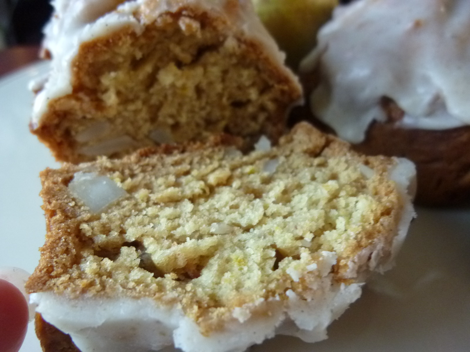 Lemon glazed Cardamom Pear Macadamia Tea Bread