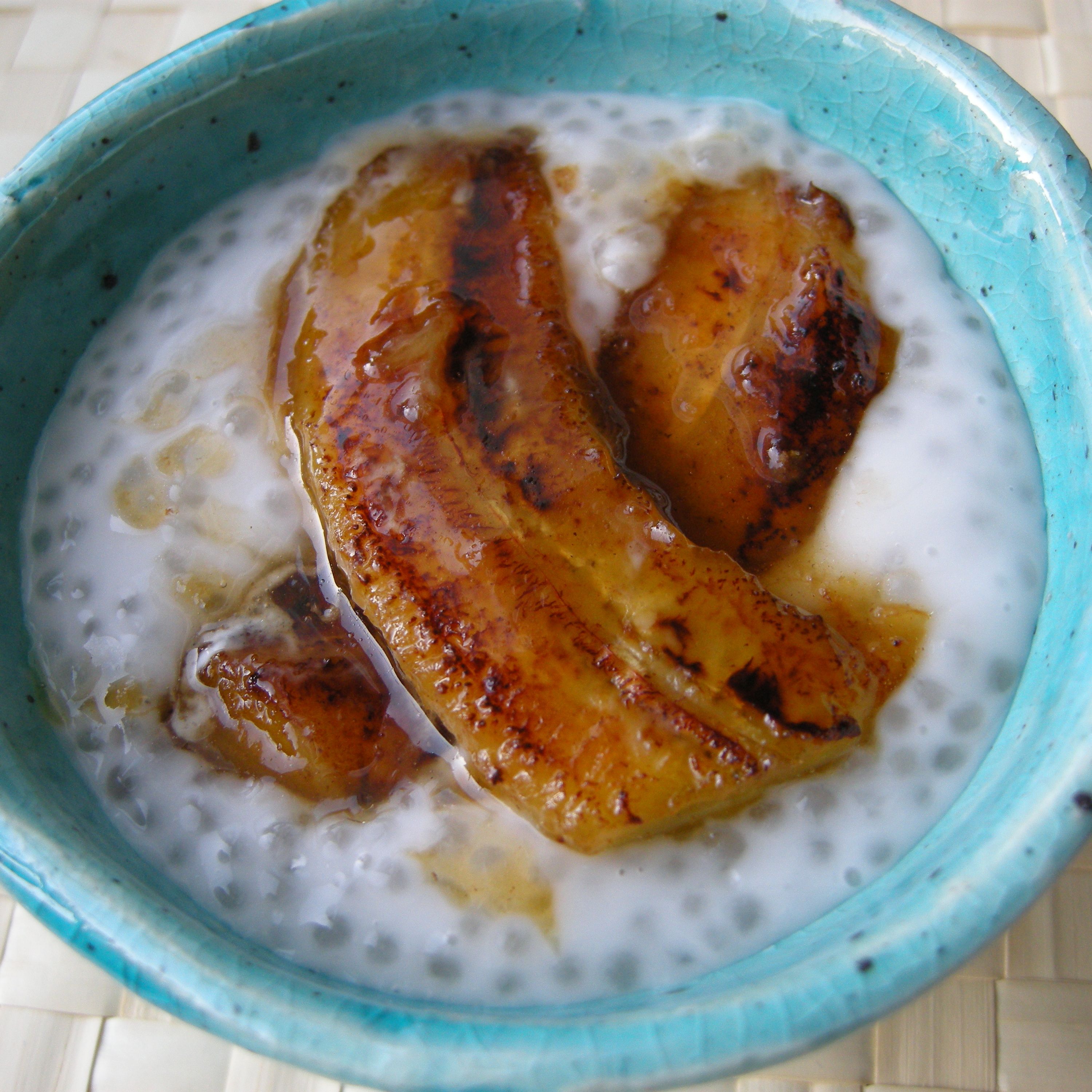 Coconut tapioca pudding with cardamom and caramelized bananas