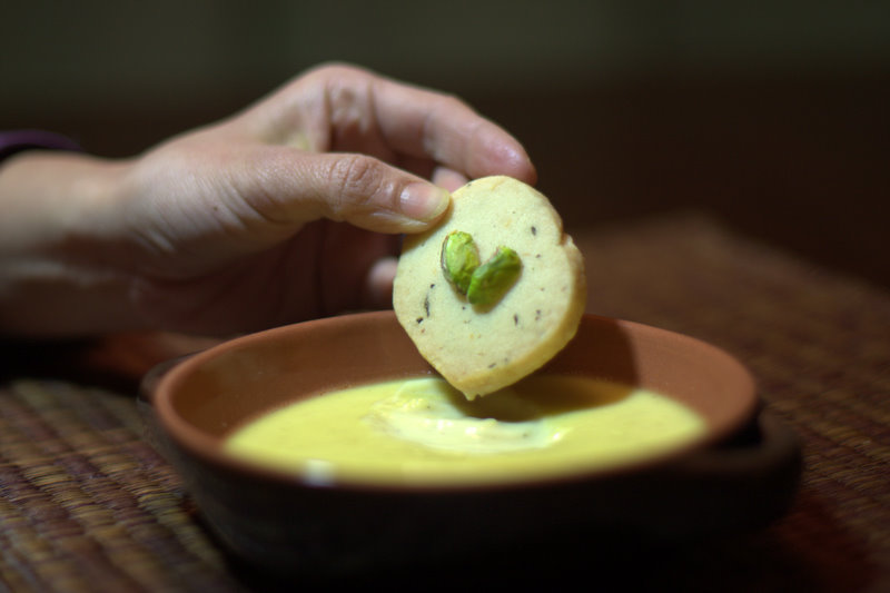 Cardamom Coconut Pots de Creme with Pistachio Shortbread