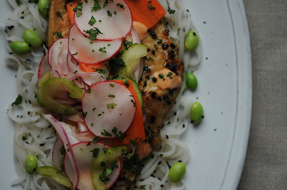 Vietnamese-Inspired Sweet & Spicy Catfish with Pickled Vegetables 