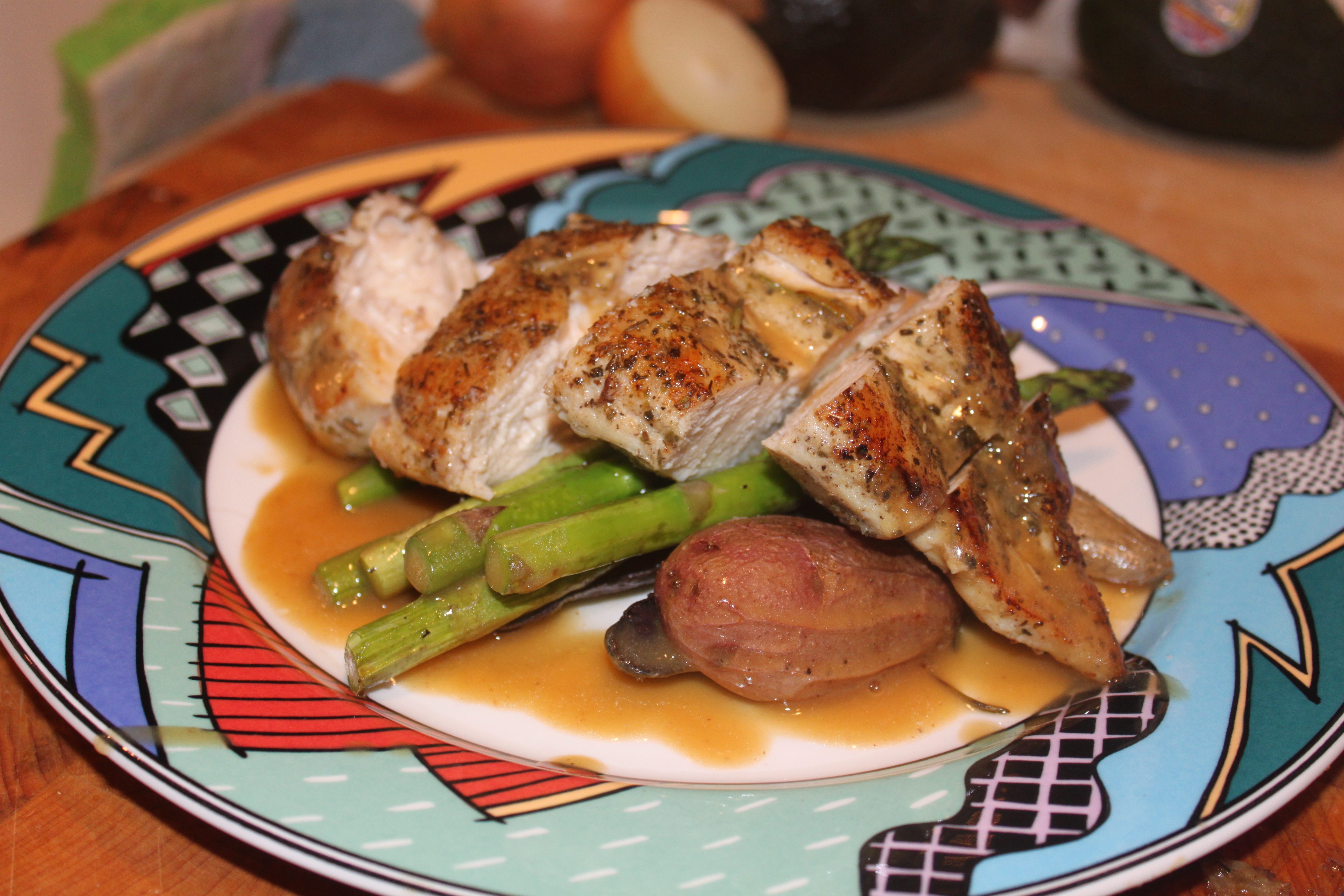 Herbed Chicken with Roasted Asparagus and Fingerlings