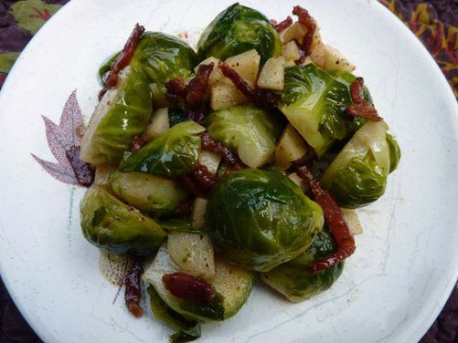 Glazed Brussels Sprouts and Apples in Browned Butter and Cream 