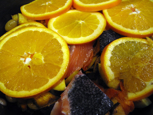Orange, Olive and Salmon Tagine