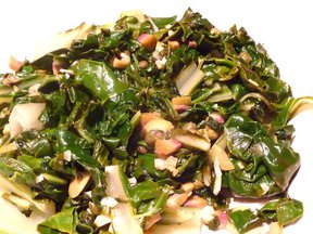 Lemony Swiss Chard with Fried Olives, Capers and Garlic