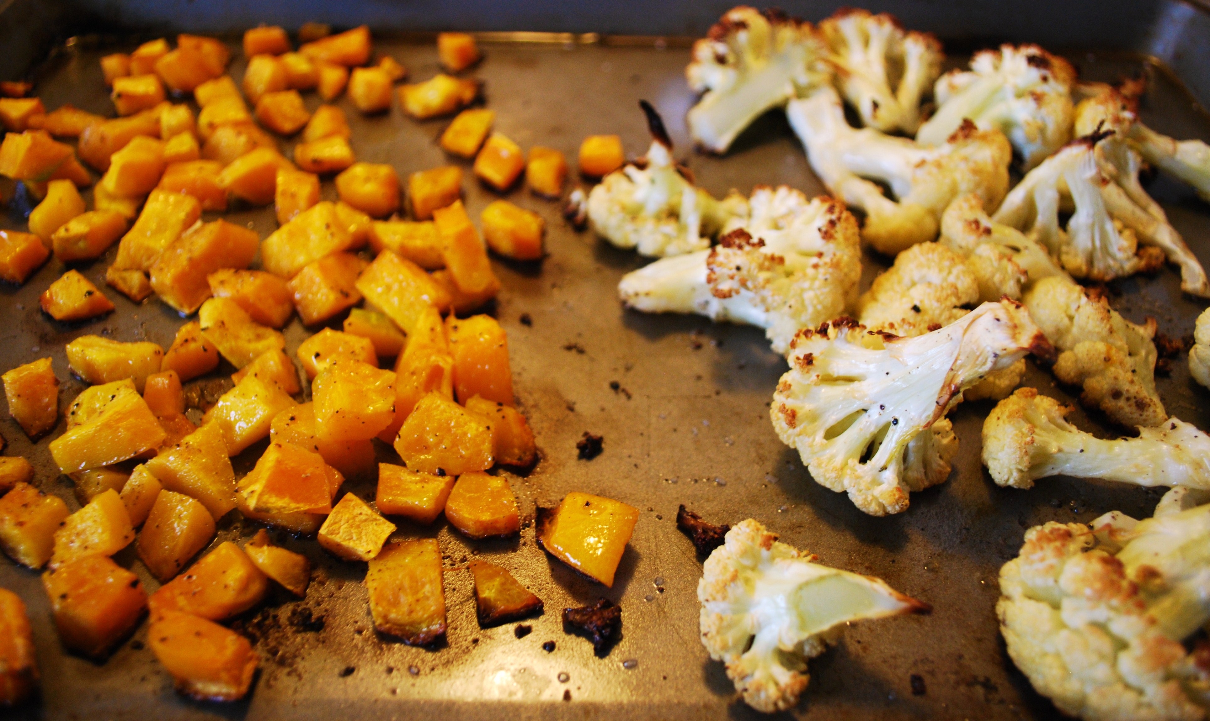Roasted Cauliflower, Buttercup Squash, & Kale Spaghetti with Pancetta