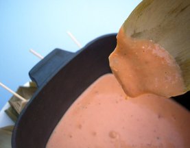 Artichoke Leaves and Cumin Sour Grape Dippers with Pepper Jack Fondue