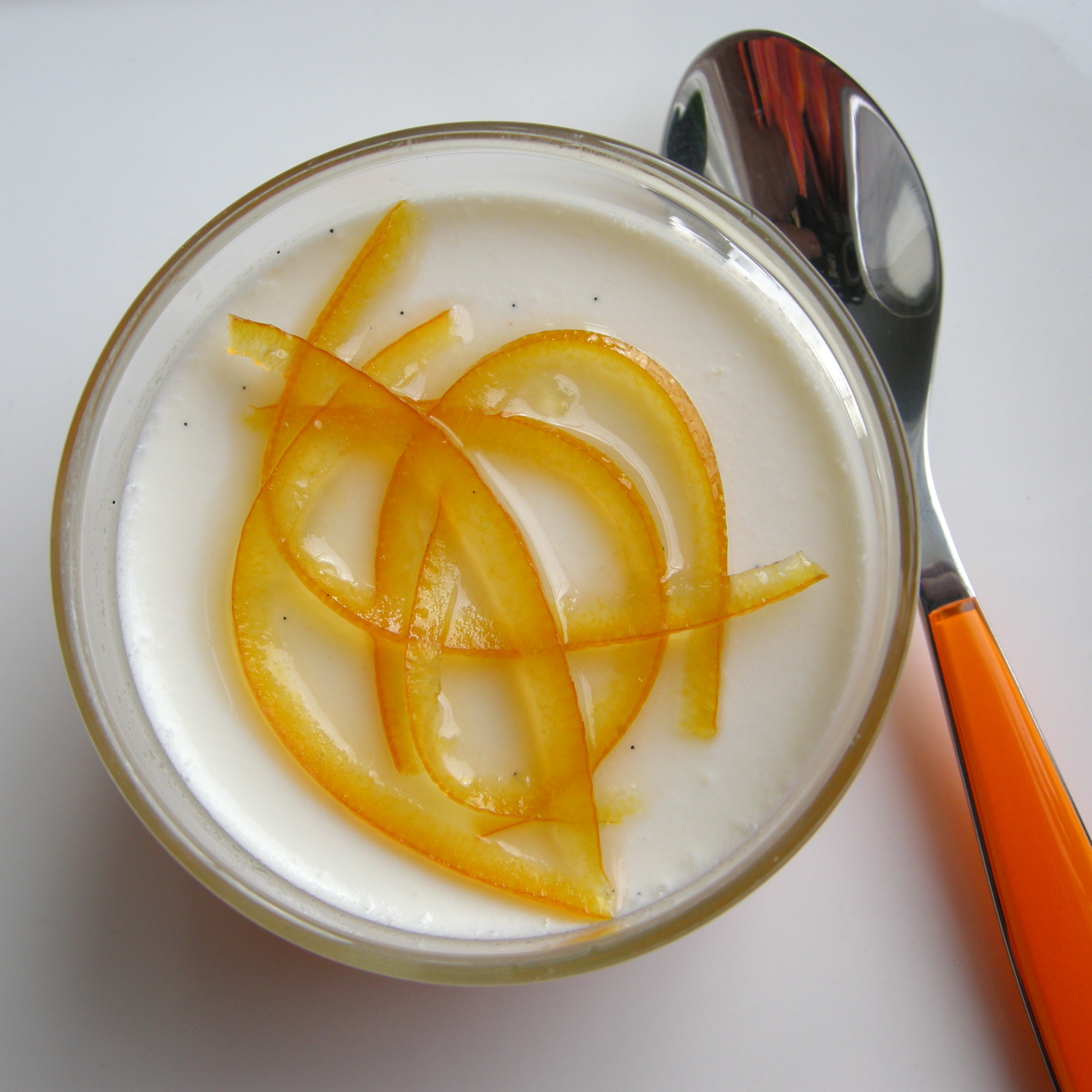 Vanilla panna cotta on clementine Amaretto gelee