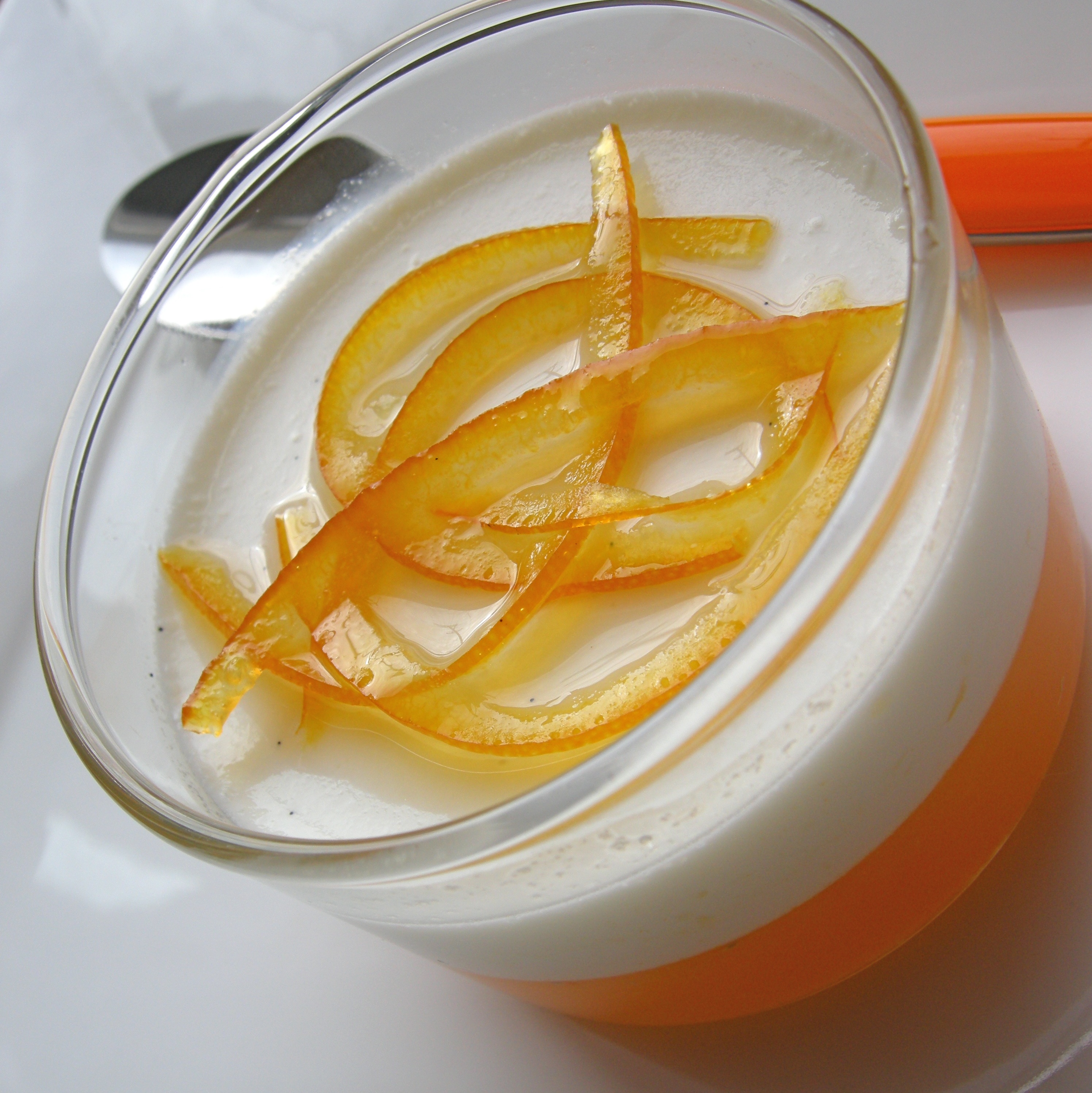 Vanilla panna cotta on clementine Amaretto gelee