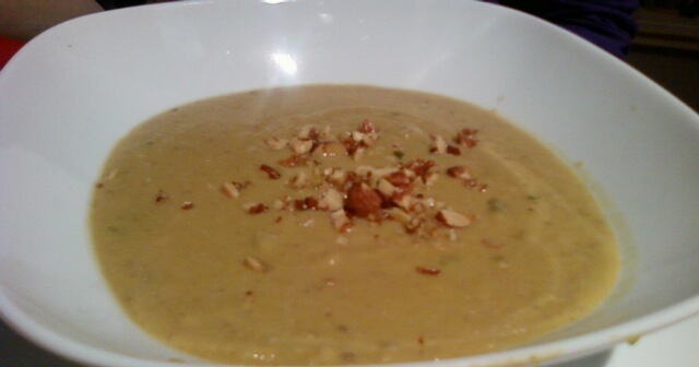 Acorn squash soup with chestnuts and coconut milk