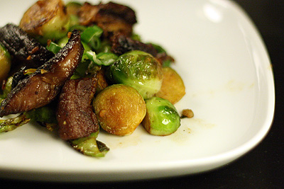 Crispy garlic brussels sprouts with amazing soy and honey pork belly