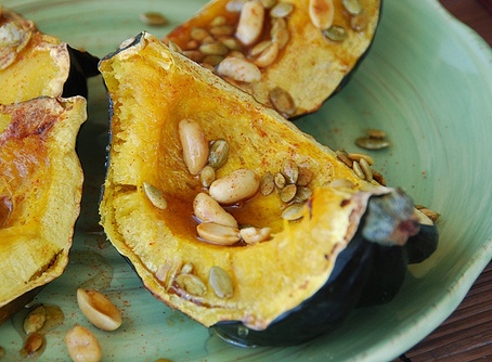 Roasted Acorn Squash with Honey-Lime Glazed Pepitas