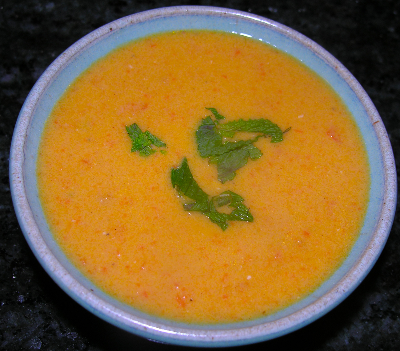 Roasted carrot soup with Meyer lemon and rosemary
