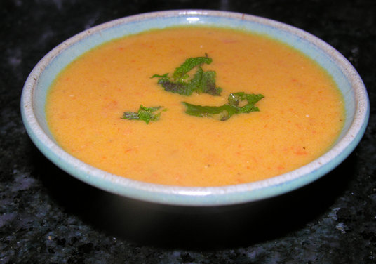Roasted carrot soup with Meyer lemon and rosemary