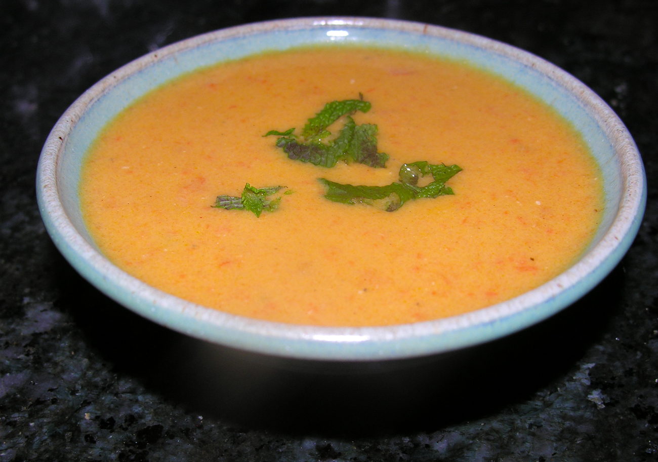 Roasted carrot soup with Meyer lemon and rosemary