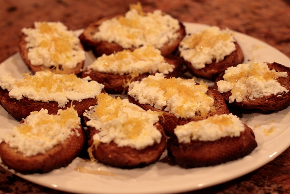 Bruschetta with Ricotta, Honey and Lemon Zest