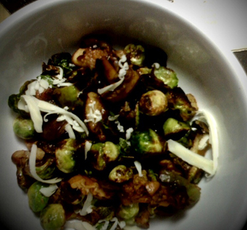 One Pan Sage & Savory Baby Brussels with Figs, Pecans + Sharp Cheddar