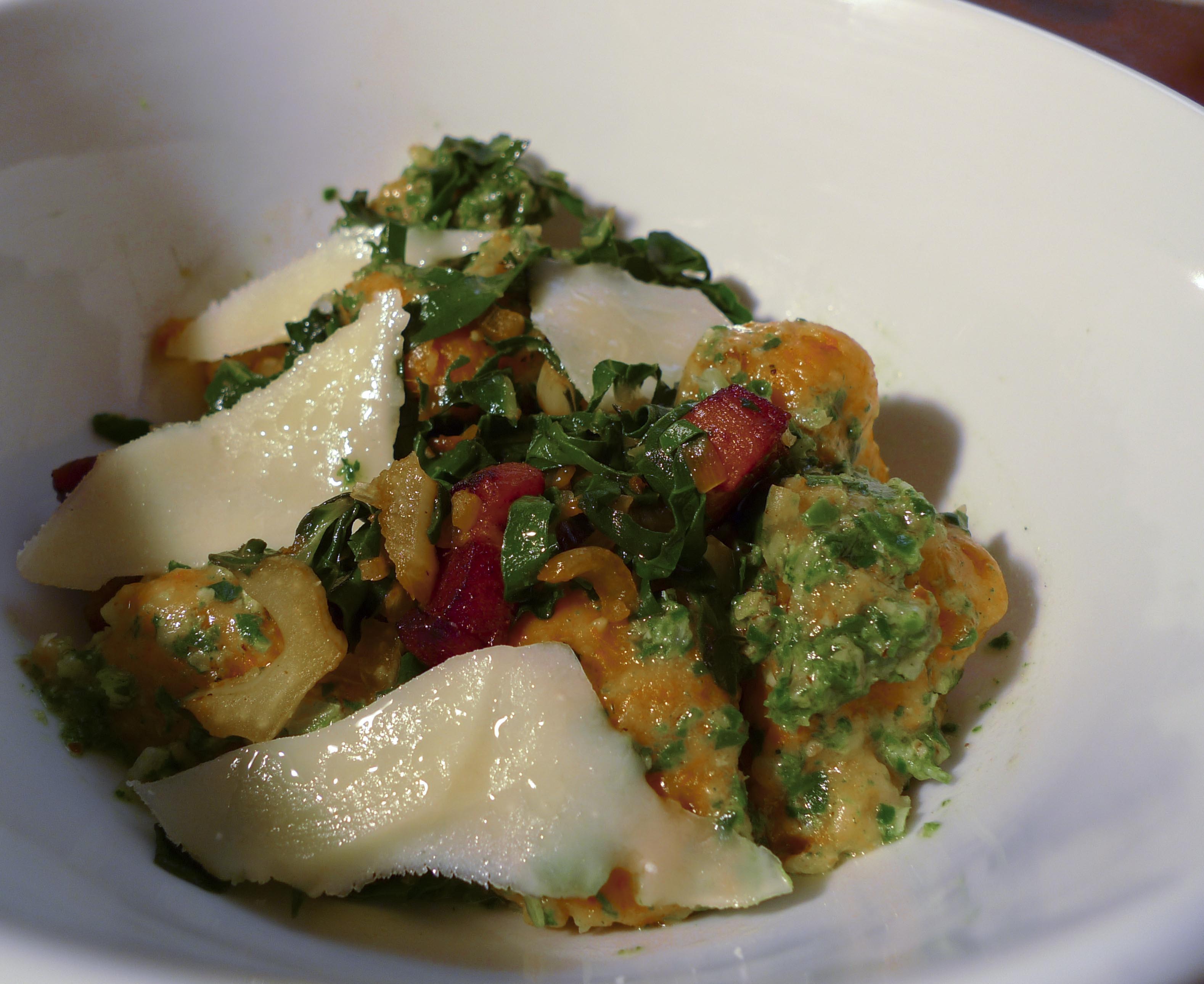 Carrot Gnocchi with Chard two ways