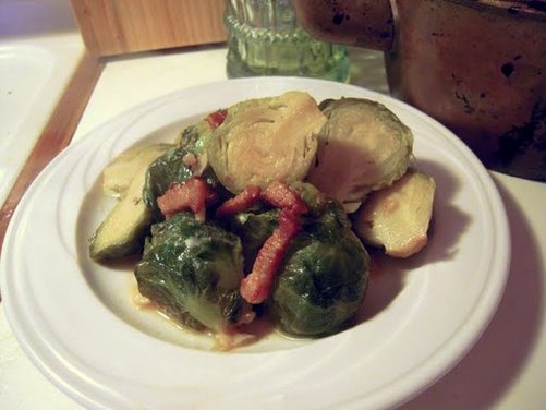 Brussels Sprouts Braised in Beer, Cider, and Juniper