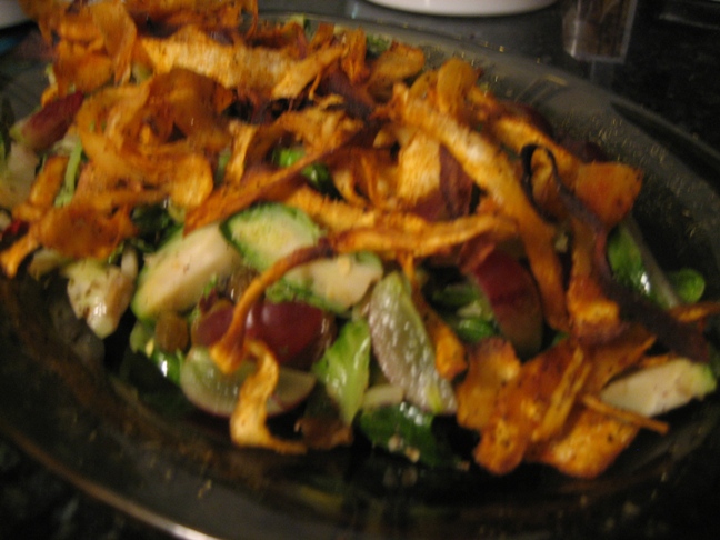 Warm Brussel Sprout Salad with Crispy Shaved Parsnip