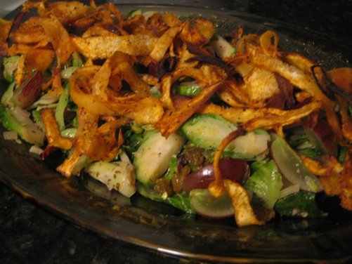 Warm Brussel Sprout Salad with Crispy Shaved Parsnip