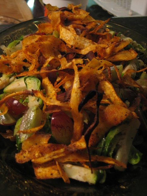 Warm Brussel Sprout Salad with Crispy Shaved Parsnip