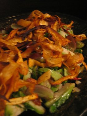 Warm Brussel Sprout Salad with Crispy Shaved Parsnip