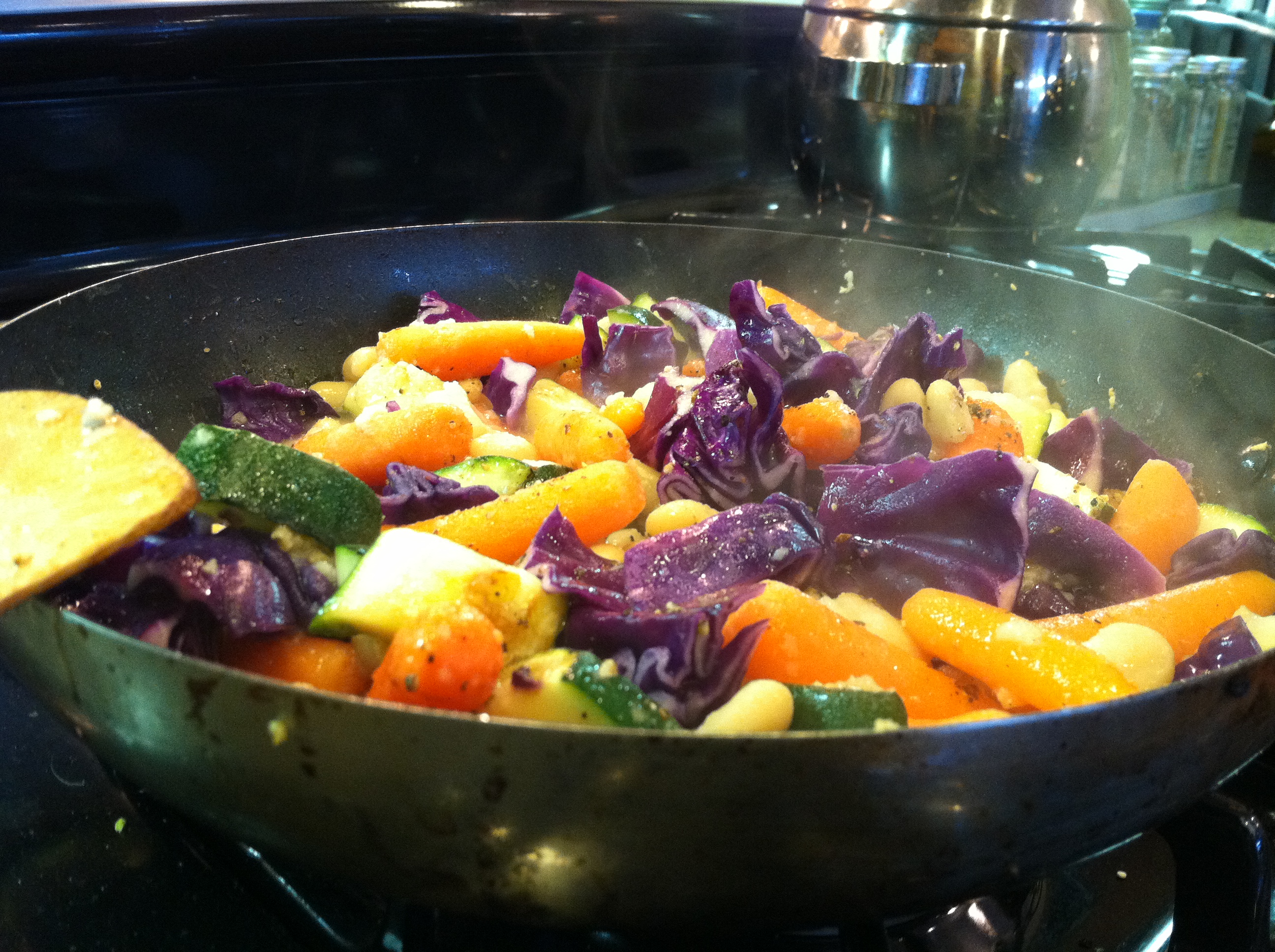 Lemon Ginger Carrots, Cabbage and Zucchini with Cannellini beans 