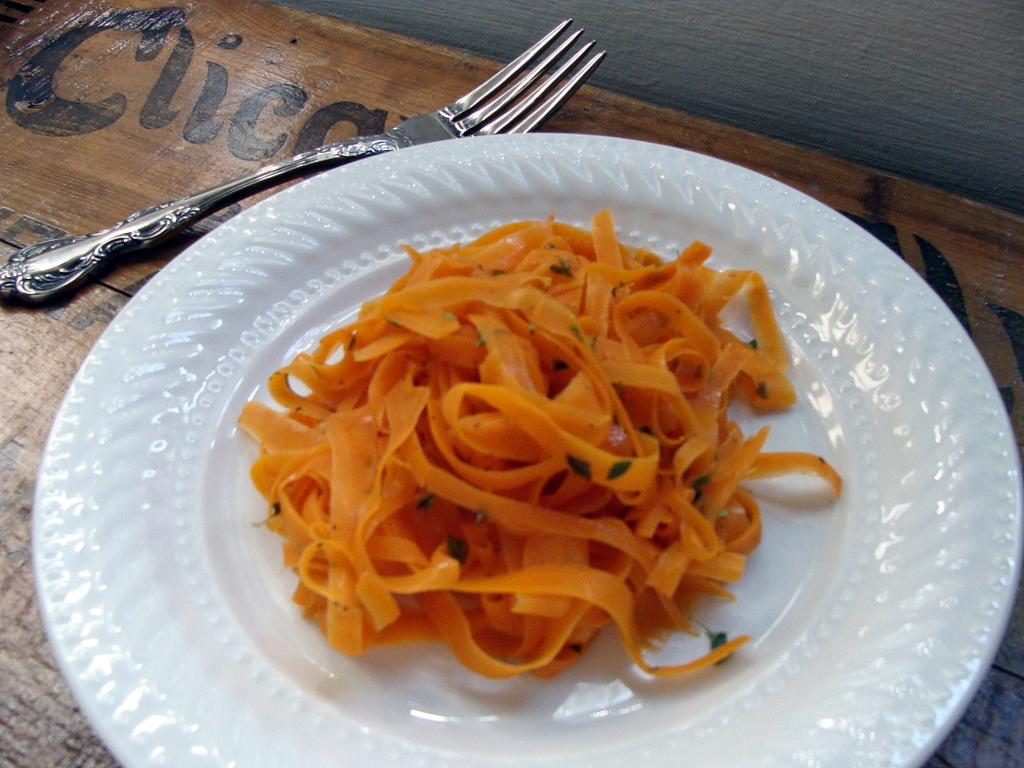 carrot "fettucine" with lemon thyme butter sauce