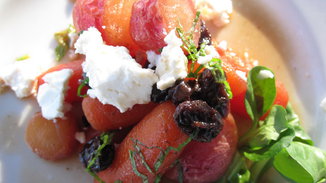Honey Glazed Radishes and Carrots with Raisins, Mint, Ricotta Salata