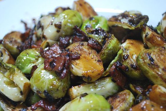 Pan Roasted Brussel Sprouts with Bacon & Shallot