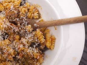 Eggplant, Mushroom, and Gorgonzola Cheese Pasta
