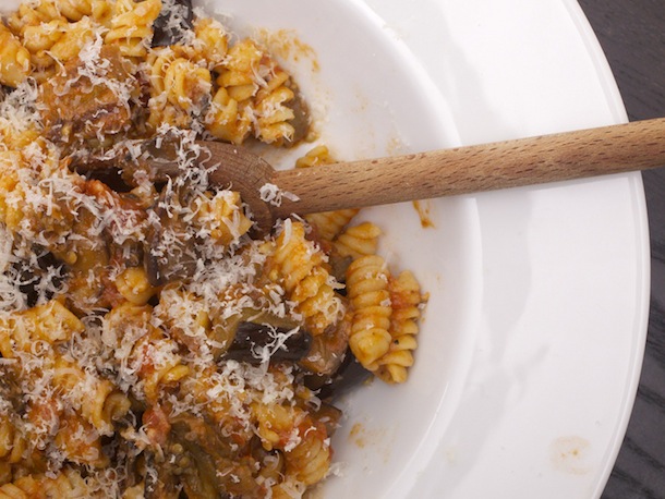Eggplant, Mushroom, and Gorgonzola Cheese Pasta
