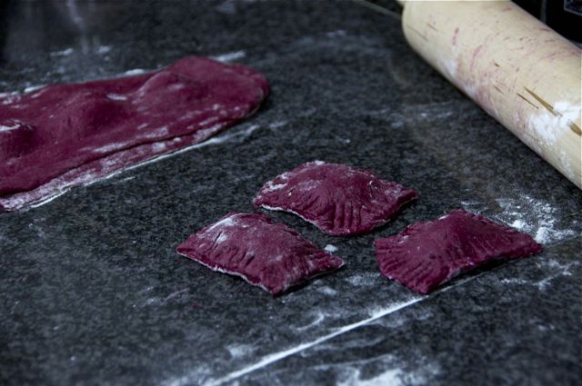Beet Ravioli with Goat Cheese, Ricotta and Mint Filling 