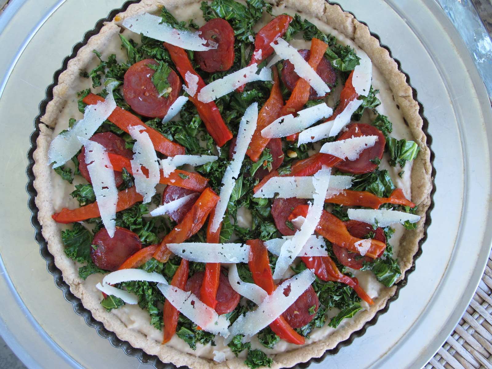White Bean, Chorizo and Kale Tart with Manchego Cheese