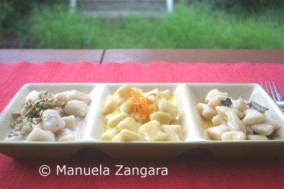Ricotta gnocchi with 3 sauces