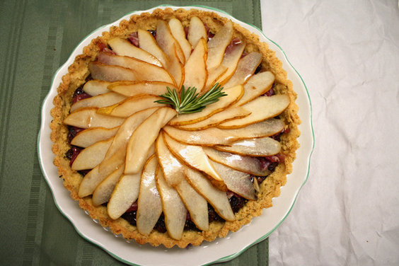 Fresh Pear, Fig, and Prosciutto Tart with Rosemary Cornmeal Crust