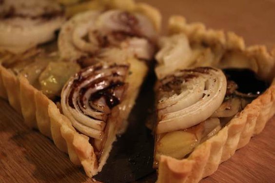 Onion Potato Tart with Balsamic Glaze
